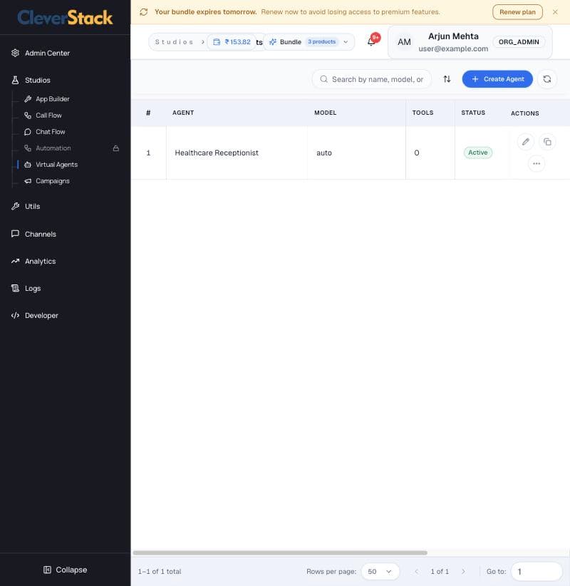 Virtual agent list